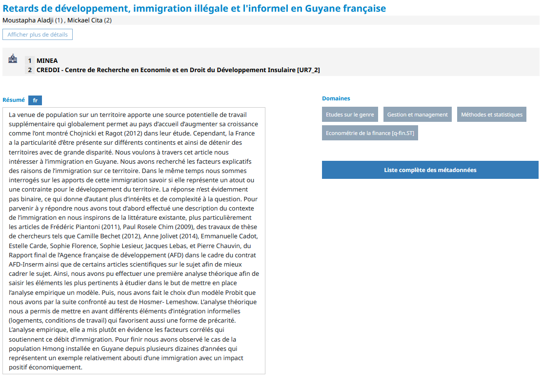 Long -Term Migratory Dynamics and Context of a Territory: French Guiana